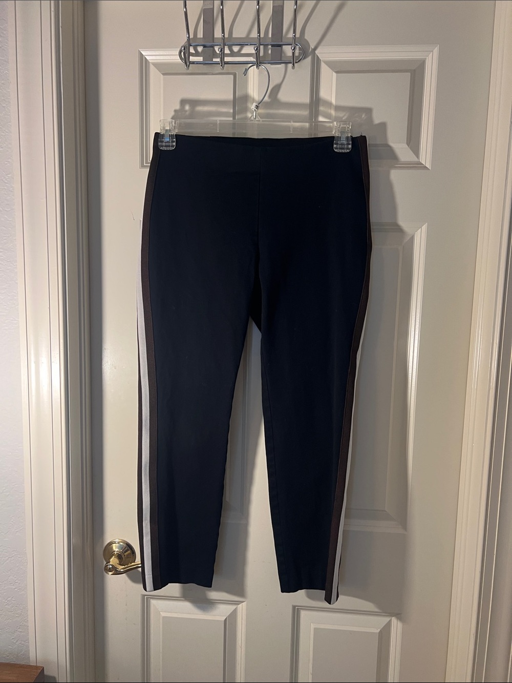 a new day Black Ankle Pants with Brown and White Side Stripes